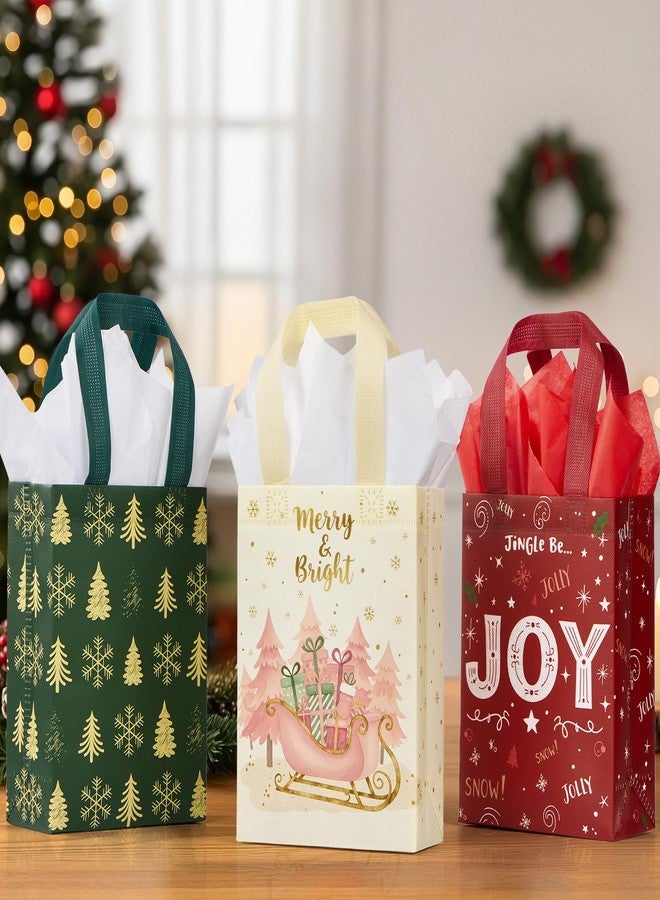YANGTE Small Christmas Gift Bags 16 Pack with Tissue Paper & Handles, 8.66"×6.3"×3.15", Reusable Non-Woven Xmas Gift Bags Bluk for Presents Goody Cookie Holiday Parties - Image 3